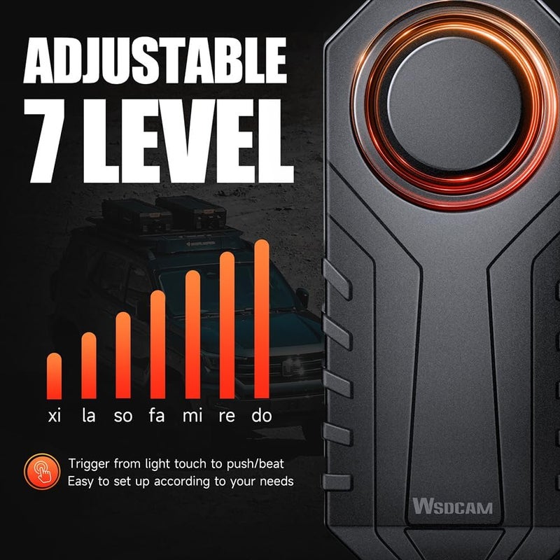 wsdcam Screw-Mounted Trailer Anti-Theft Alarm - 113dB Loud Vibration Security Car Alarm with 7-Level Sensitivity, IP65 Waterproof, 130ft Remote Control for Truck Tool Box, Rooftop Cargo & Outdoor Gear - Image 5